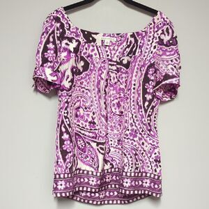 NWT Banana Republic Pink and Purple Smocked Puff Sleeve Blouse